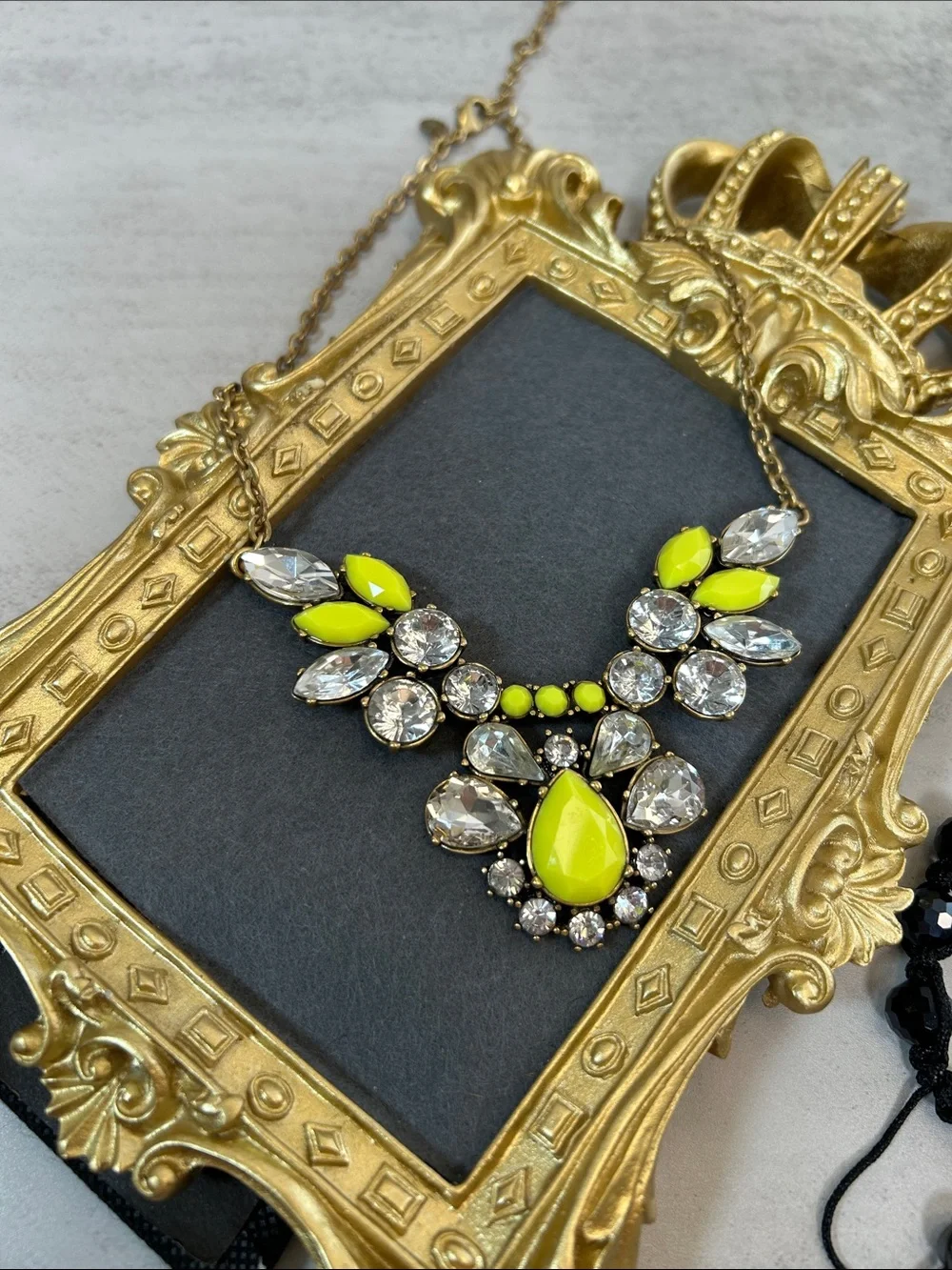 Statement Neon Yellow and Crystal Pendant Necklace